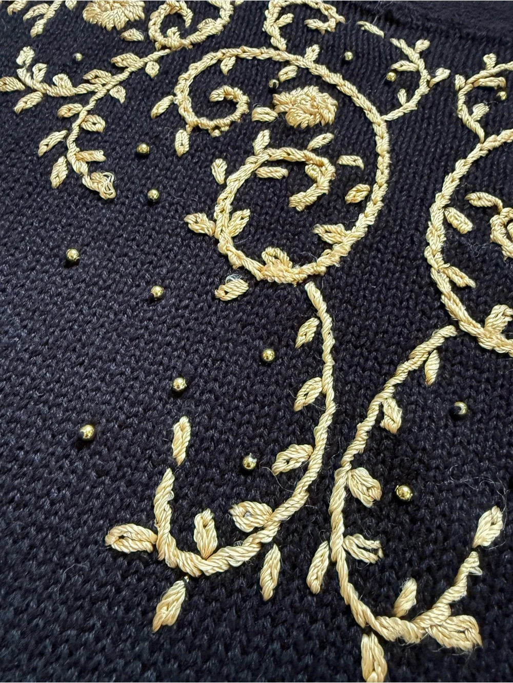 Vintage Kathie Lee Collection Black Crewneck Sweater with Gold Embroidery